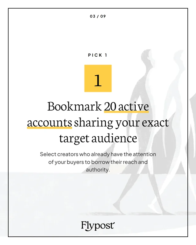 Carousel slide: Bookmark 20 active accounts sharing your exact target audience