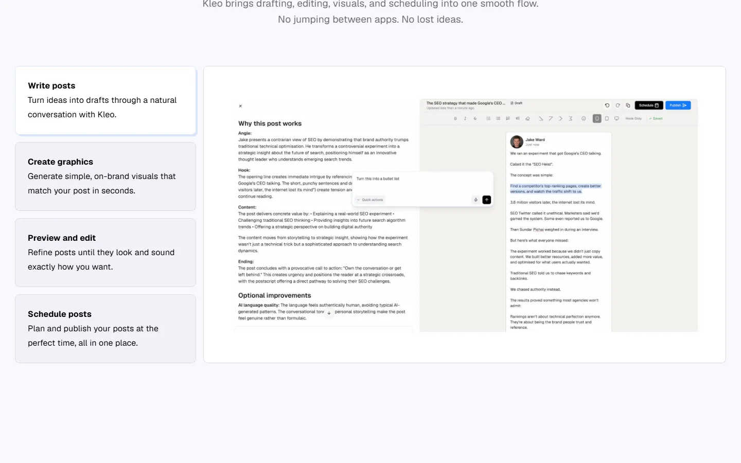 Kleo product screenshots from its website