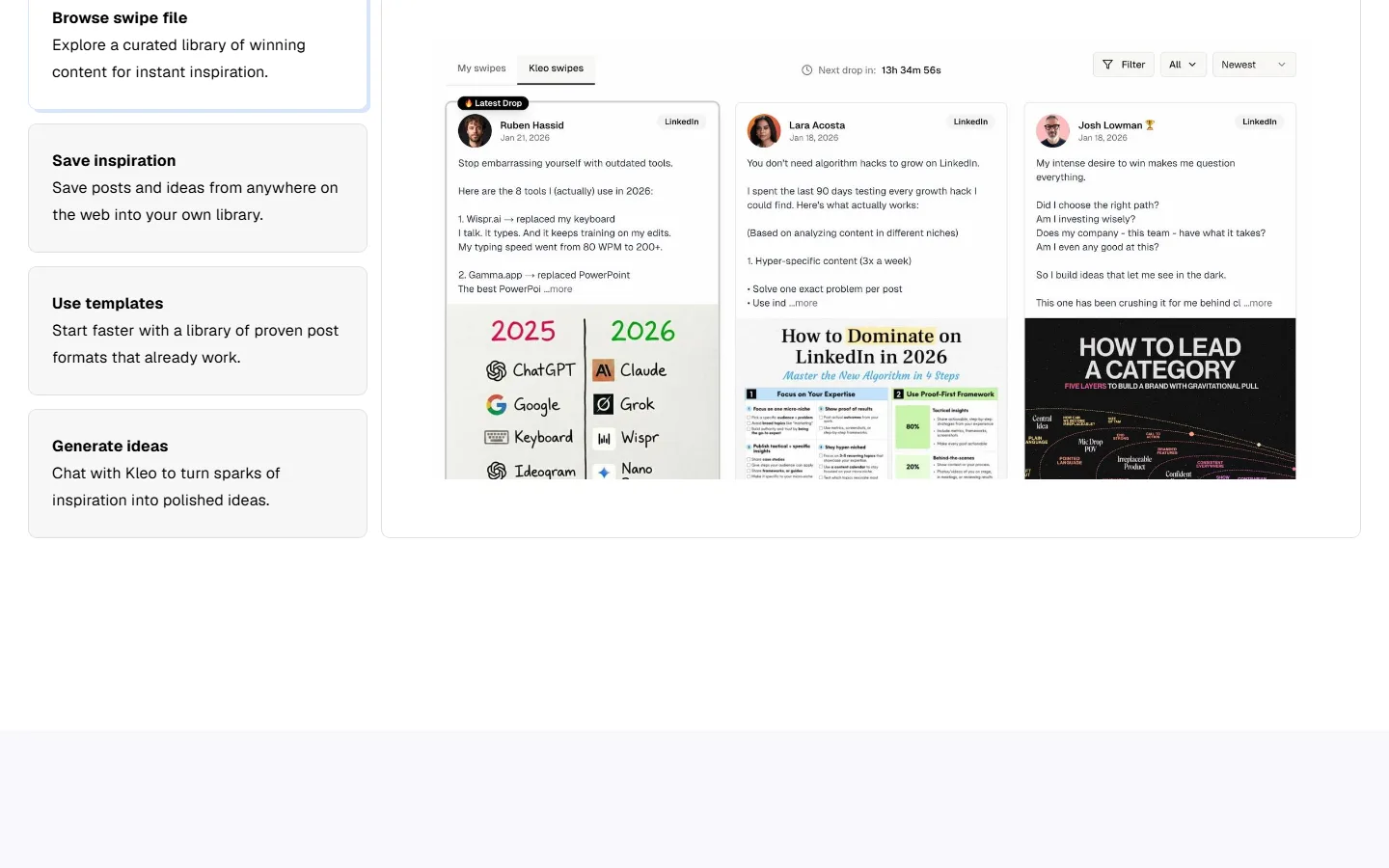 Kleo product screenshots from its website