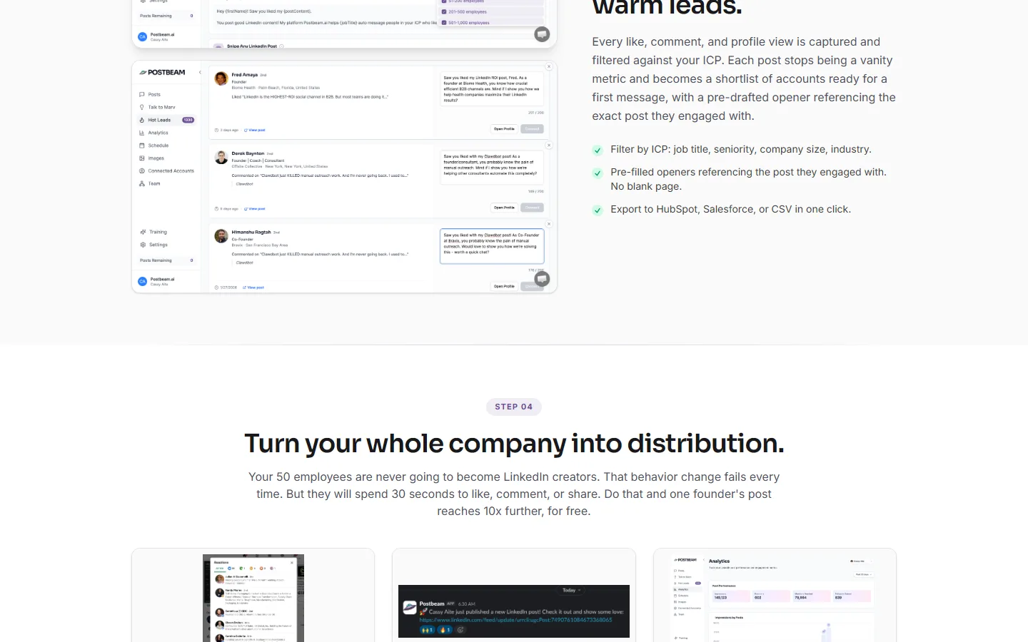 Postbeam product screenshots from its website