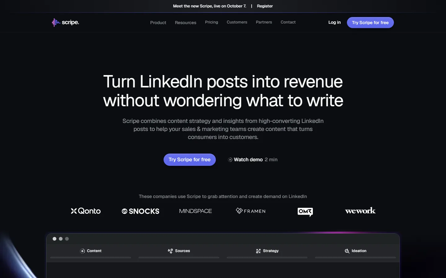 Scripe homepage