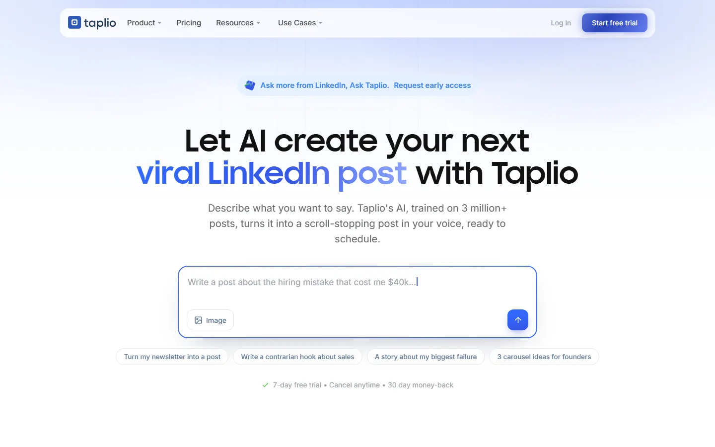 Taplio homepage